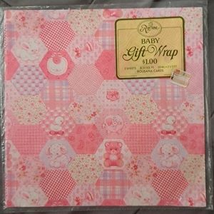 Vintage Rousana Baby Gift Wrap Wrapping Paper Sheets Pink
